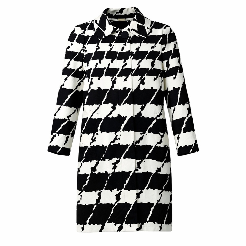 Michael Kors Trench Coat Size‎ S Abstract Houndstooth Cotton Blend Pockets